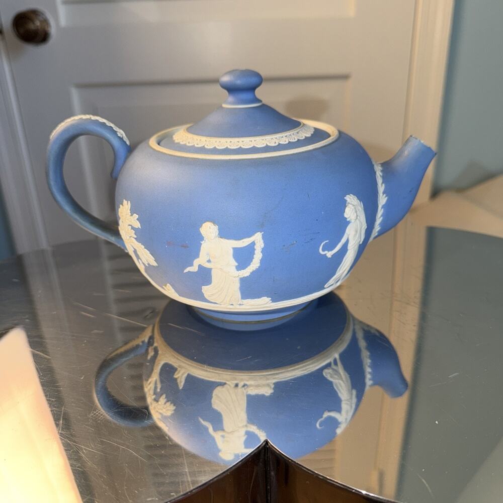 Adams Collection Jasperware Teapot with Lid Made In England In Blue And White
